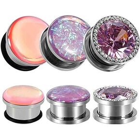TBOSEN 6 PCS Big Cubic Zirconia Stainless Steel Screw Ear Gauges Plugs Tunnels Expander Body Piercing Jewelry Set in Saudi Arabia