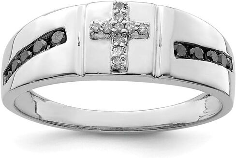 Solid 925 Sterling Silver Black & White Diamond Cross Men's Ring (1/4ct.) in Kuwait