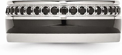 Solid Stainless Steel Black Ceramic-Inlay CZ Cubic Zirconia 9.00mm Wedding Band Ring in Kuwait