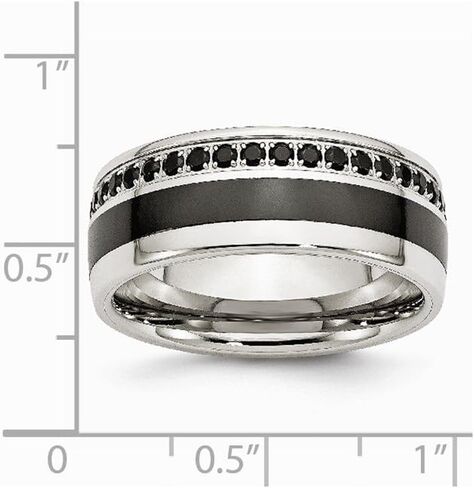 Solid Stainless Steel Black Ceramic-Inlay CZ Cubic Zirconia 9.00mm Wedding Band Ring in Kuwait