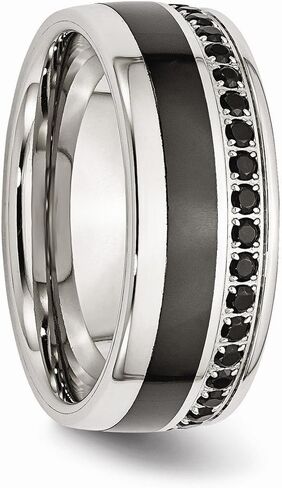 Solid Stainless Steel Black Ceramic-Inlay CZ Cubic Zirconia 9.00mm Wedding Band Ring in Kuwait
