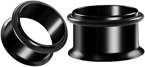 Pair of 316L Surgical Steel Black Anodized Single Flared Piercing Jewelry Ear flesh Tunnel O-ring Earring Lobe Stretcher Plug in Kuwait