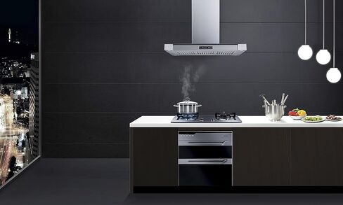 Winflo 36 In. Convertible Stainless Steel Glass Island Range Hood with Stainless Steel Baffle Filters in Kuwait
