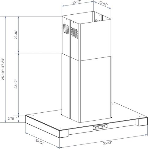 Winflo 36 In. Convertible Stainless Steel Glass Island Range Hood with Stainless Steel Baffle Filters in Kuwait