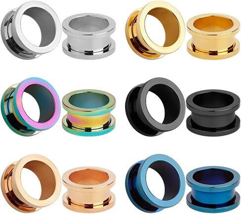 KUBOOZ 12pcs Set Colorful Stainless Steel Screwed Ear Plugs Tunnels Gauges Stretcher Piercings in Saudi Arabia