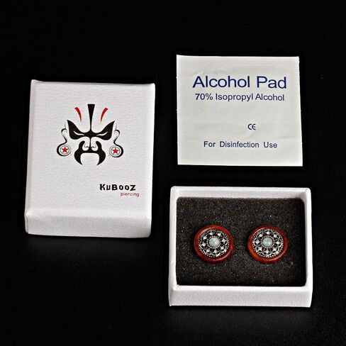 KUBOOZ(1 Pair Vintage Wood Opal Center Flower Ear Plugs Tunnels Gauges Stretcher Piercings in Kuwait