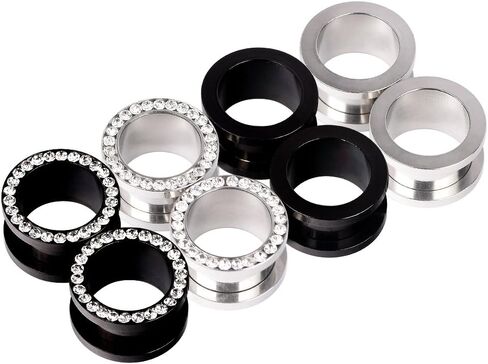 Qmcandy 8/12pcs 8G-1 inch Stainless Steel Screw Fit Ear Tunnels Single Row CZ Gem Tunnels Piercing in Saudi Arabia