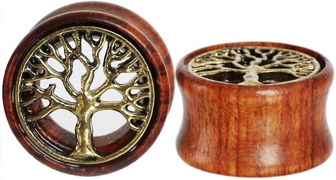 Oasis Plus Tree of Life Organic Wood Flesh Tunnels Double Flared Ear Stretcher Saddle Plugs Gauge 8mm - 20mm in Saudi Arabia