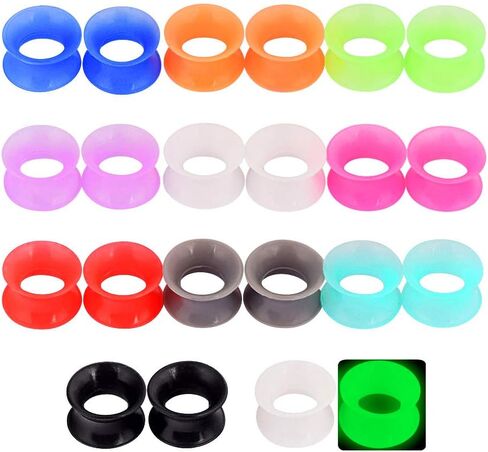 Longbeauty 30pcs/22pcs Colorful Silicone Gauges Plugs Double Flared Flexible Tunnels Ear Skin Stretcher Kit Piercing 3mm-25mm in Saudi Arabia