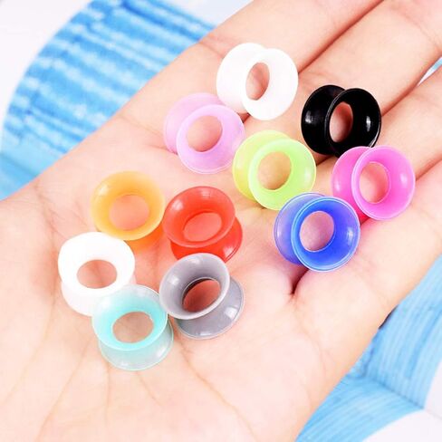 Longbeauty 30pcs/22pcs Colorful Silicone Gauges Plugs Double Flared Flexible Tunnels Ear Skin Stretcher Kit Piercing 3mm-25mm in Saudi Arabia