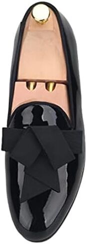 FERUCCI Men Plain Black Patent Leather with Black Ribbon Bow Slippers Loafers Prom Wedding in Kuwait