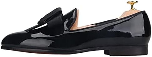 FERUCCI Men Plain Black Patent Leather with Black Ribbon Bow Slippers Loafers Prom Wedding in Kuwait