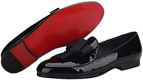 FERUCCI Men Plain Black Patent Leather with Black Ribbon Bow Slippers Loafers Prom Wedding in Kuwait
