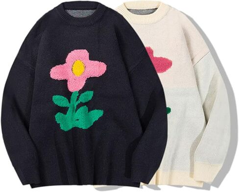Yimoon Men's Cow Graphic Sweaters Oversize Cable Knitted Pullover Jumper in Saudi Arabia