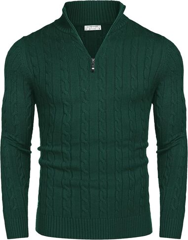 COOFANDY Men's Quarter Zip Sweater Slim Fit Casual Knitted Turtleneck Pullover Mock Neck Polo Sweater in Saudi Arabia