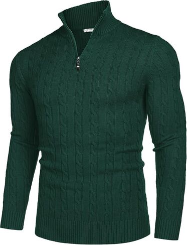 COOFANDY Men's Quarter Zip Sweater Slim Fit Casual Knitted Turtleneck Pullover Mock Neck Polo Sweater in Saudi Arabia