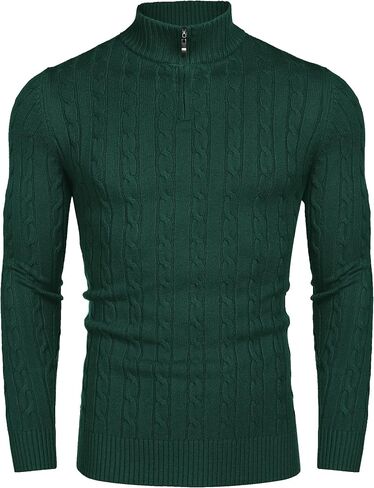 COOFANDY Men's Quarter Zip Sweater Slim Fit Casual Knitted Turtleneck Pullover Mock Neck Polo Sweater in Saudi Arabia