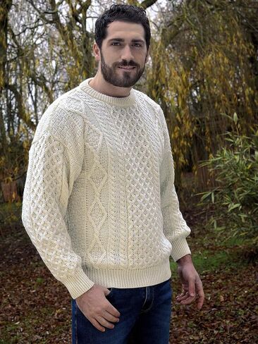 Aran Crafts Irish Soft Cable Knitted Crew Neck Sweater (100% Pure New Wool) in Kuwait