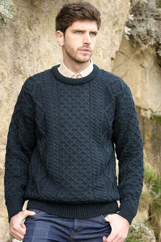 Aran Crafts Irish Soft Cable Knitted Crew Neck Sweater (100% Pure New Wool) in Kuwait