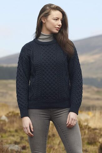 Aran Crafts Irish Soft Cable Knitted Crew Neck Sweater (100% Pure New Wool) in Kuwait