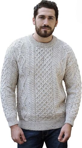 Aran Crafts Irish Soft Cable Knitted Crew Neck Sweater (100% Pure New Wool) in Kuwait