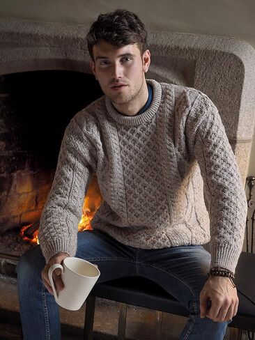 Aran Crafts Irish Soft Cable Knitted Crew Neck Sweater (100% Pure New Wool) in Kuwait