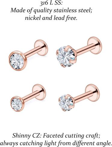 Vsnnsns 16G Lip Rings Stainless Steel Labret Jewelry Monroe Lip Rings Nail Cartilage Tragus Helix Earrings Studs Medusa Piercing Jewelry for Women Men Cubic Zirconia 2MM/2.5MM/3MM/3.5MM/4MM/4.5MM in Kuwait