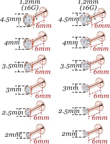 Vsnnsns 16G Lip Rings Stainless Steel Labret Jewelry Monroe Lip Rings Nail Cartilage Tragus Helix Earrings Studs Medusa Piercing Jewelry for Women Men Cubic Zirconia 2MM/2.5MM/3MM/3.5MM/4MM/4.5MM in Kuwait