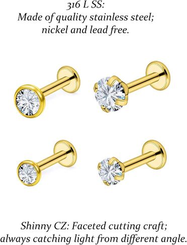 Vsnnsns 16G Lip Rings Stainless Steel Labret Jewelry Monroe Lip Rings Nail Cartilage Tragus Helix Earrings Studs Medusa Piercing Jewelry for Women Men Cubic Zirconia 2MM/2.5MM/3MM/3.5MM/4MM/4.5MM in Kuwait