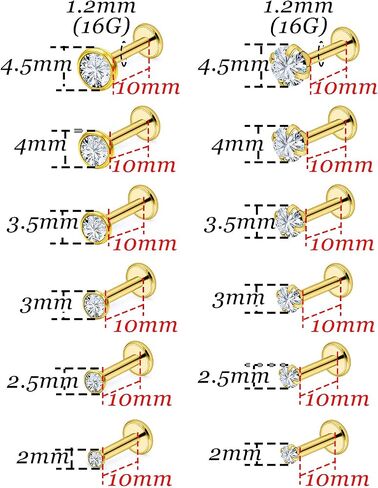 Vsnnsns 16G Lip Rings Stainless Steel Labret Jewelry Monroe Lip Rings Nail Cartilage Tragus Helix Earrings Studs Medusa Piercing Jewelry for Women Men Cubic Zirconia 2MM/2.5MM/3MM/3.5MM/4MM/4.5MM in Kuwait