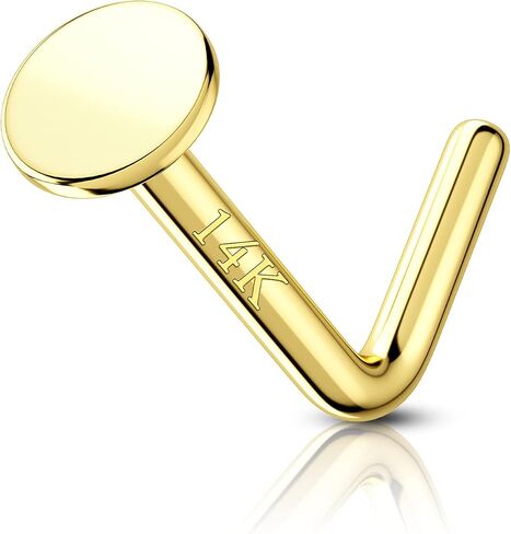 COCHARM 14k Solid Gold Nose Ring Hypoallergenic 14k Gold Nose Stud 20 Gauge L Shaped Nose Piercing Jewelry for Women Men in Kuwait