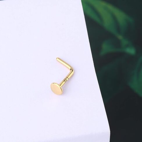 COCHARM 14k Solid Gold Nose Ring Hypoallergenic 14k Gold Nose Stud 20 Gauge L Shaped Nose Piercing Jewelry for Women Men in Kuwait