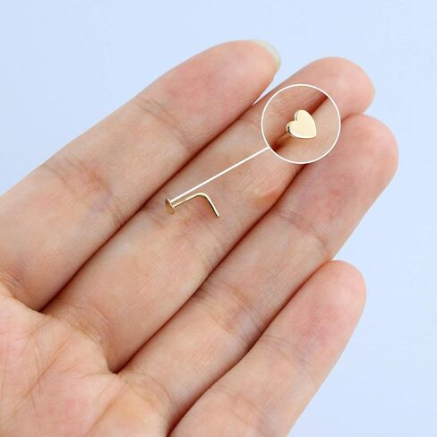 COCHARM 14k خاتم الأنف الذهبي الصلب هيبوالرجينيك 14k الذهب مسمار الأنف 20 مقياس L على شكل ثقب الأنف مجوهرات للنساء الرجال in Kuwait