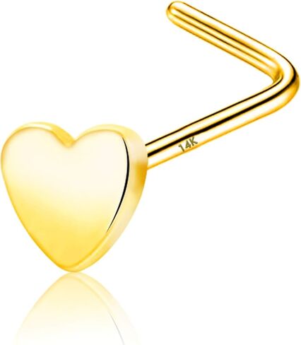 COCHARM 14k خاتم الأنف الذهبي الصلب هيبوالرجينيك 14k الذهب مسمار الأنف 20 مقياس L على شكل ثقب الأنف مجوهرات للنساء الرجال in Kuwait