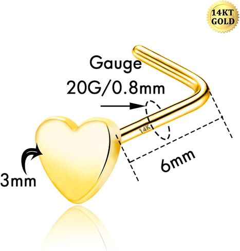 COCHARM 14k خاتم الأنف الذهبي الصلب هيبوالرجينيك 14k الذهب مسمار الأنف 20 مقياس L على شكل ثقب الأنف مجوهرات للنساء الرجال in Kuwait