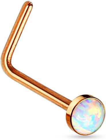 20G Synthetic Opal Set Flat Top PVD Over 316L Surgical Steel L bend Stud Nose Rings in Kuwait