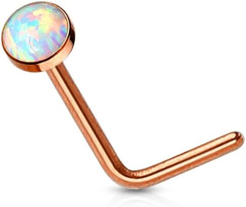 20G Synthetic Opal Set Flat Top PVD Over 316L Surgical Steel L bend Stud Nose Rings in Kuwait