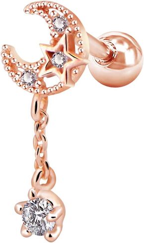OUFER 16G Stainless Steel Cartilage Earring Moon with CZ Dangle Tragus Earrings Cartilage Earring Stud in Kuwait