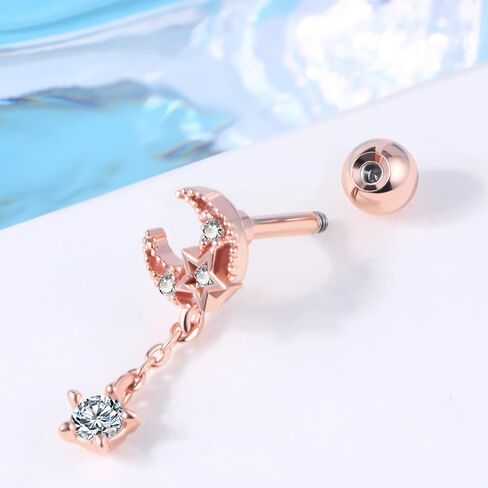 OUFER 16G Stainless Steel Cartilage Earring Moon with CZ Dangle Tragus Earrings Cartilage Earring Stud in Kuwait
