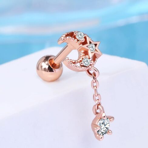 OUFER 16G Stainless Steel Cartilage Earring Moon with CZ Dangle Tragus Earrings Cartilage Earring Stud in Kuwait