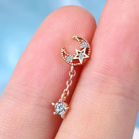 OUFER 16G Stainless Steel Cartilage Earring Moon with CZ Dangle Tragus Earrings Cartilage Earring Stud in Kuwait