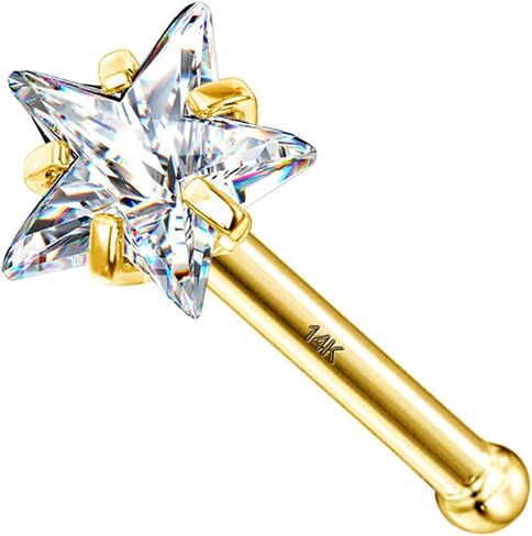 COCHARM 14k Real Gold Nose Stud Nose Rings 20g Yellow Gold Nose Stud Heart Star Cubic Zirconia 20 Gauge Hypoallergenic Nose Piercing for Women in Saudi Arabia