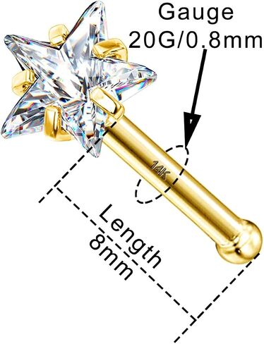 COCHARM 14k Real Gold Nose Stud Nose Rings 20g Yellow Gold Nose Stud Heart Star Cubic Zirconia 20 Gauge Hypoallergenic Nose Piercing for Women in Saudi Arabia