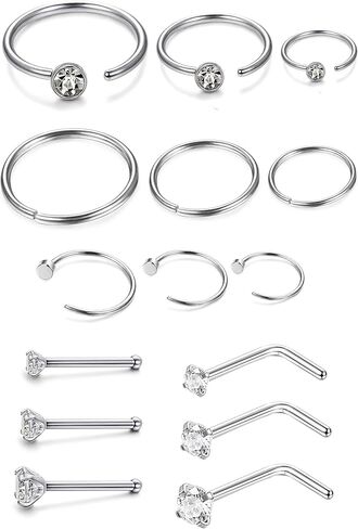 Jstyle 20G 15Pcs Stainless Steel Nose Rings Studs for Women Men Hoop Piercing Body Jewelry in Saudi Arabia