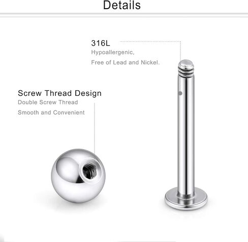 Dyknasz 15PCS 20G Stainless Steel Lip Rings Labret Studs Piercing Monroe Studs Ear Tragus Helix Cartilage Earring Jewelry 6-10mm Bar Length 5 Colors for Women Men in Kuwait