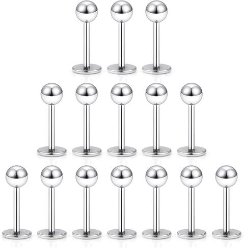 Dyknasz 15PCS 20G Stainless Steel Lip Rings Labret Studs Piercing Monroe Studs Ear Tragus Helix Cartilage Earring Jewelry 6-10mm Bar Length 5 Colors for Women Men in Kuwait