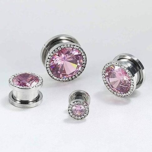 TBOSEN 6 PCS Big Cubic Zirconia Stainless Steel Screw Ear Gauges Plugs Tunnels Expander Body Piercing Jewelry Set in Kuwait