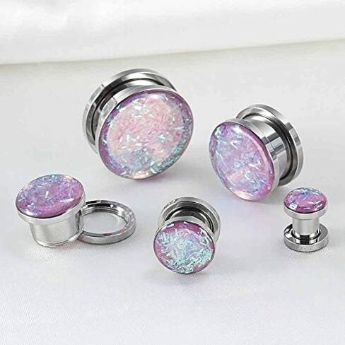 TBOSEN 6 PCS Big Cubic Zirconia Stainless Steel Screw Ear Gauges Plugs Tunnels Expander Body Piercing Jewelry Set in Kuwait