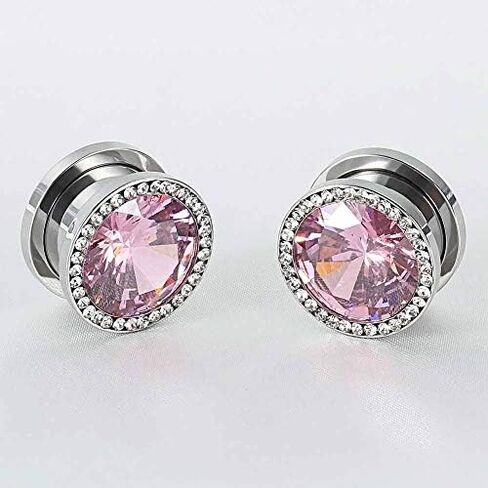 TBOSEN 6 PCS Big Cubic Zirconia Stainless Steel Screw Ear Gauges Plugs Tunnels Expander Body Piercing Jewelry Set in Kuwait