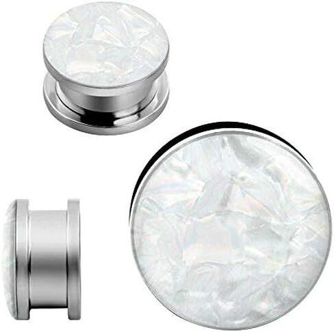 Qmcandy 2pcs 2G-1 inch Stainless Steel Mother of Pearl or Opal Screw Ear Plugs Gauges Piercing in Saudi Arabia